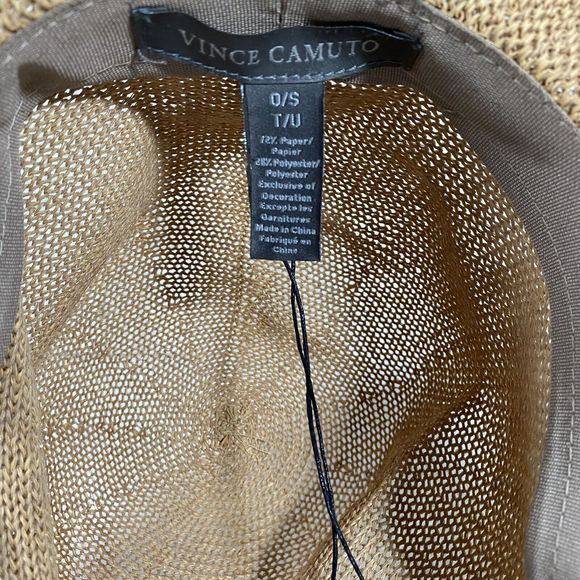 Vince Camuto Sun Hat Straw Floppy Hat Tan Black Cheetah Print Band Adjustable - Picture 6 of 6